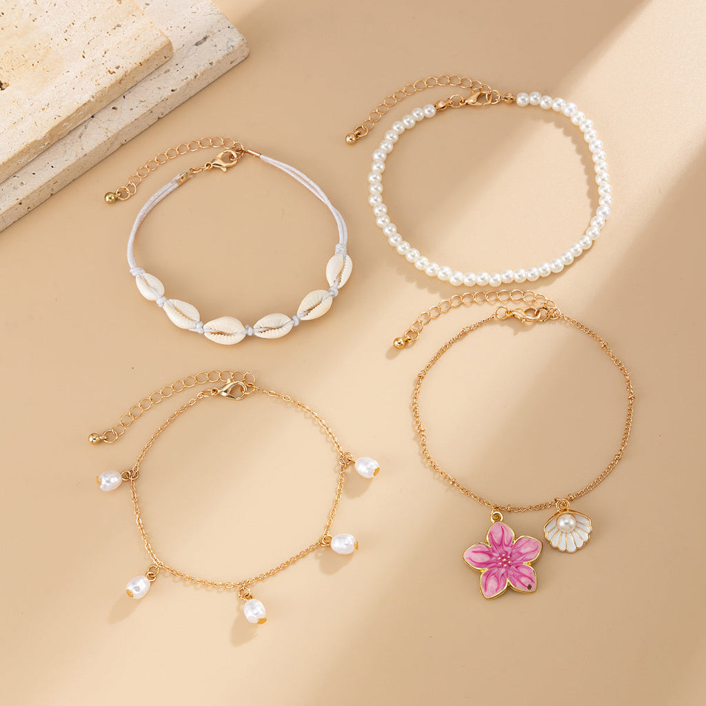 Bohemian Multi-Layer Enamel &amp; Natural Charm Anklet
