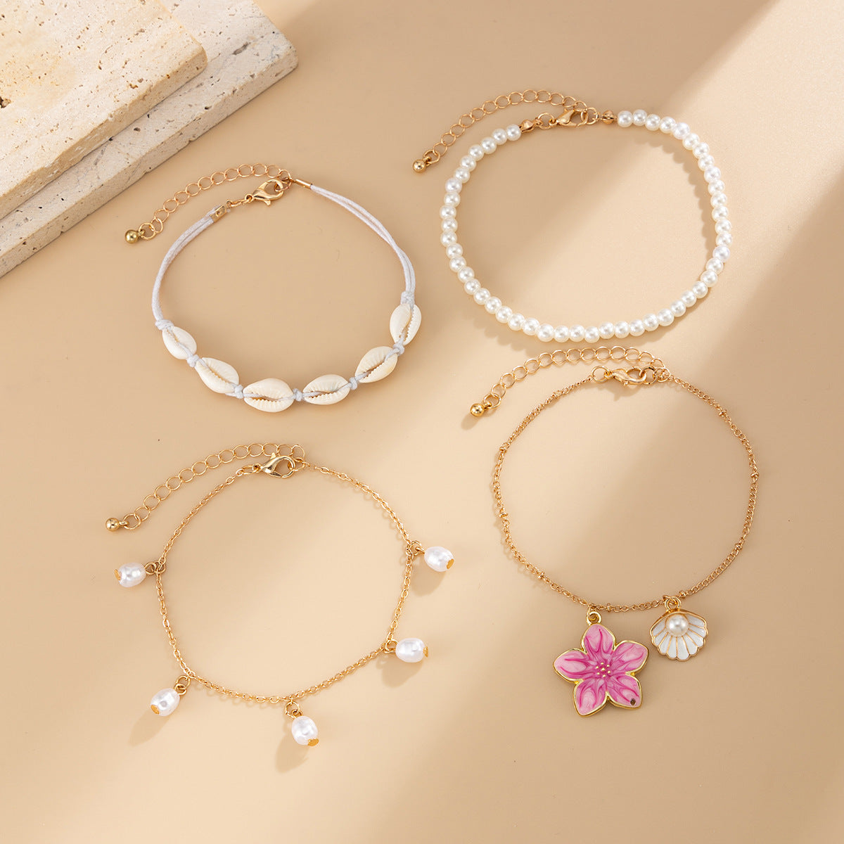 Bohemian Multi-Layer Enamel &amp; Natural Charm Anklet