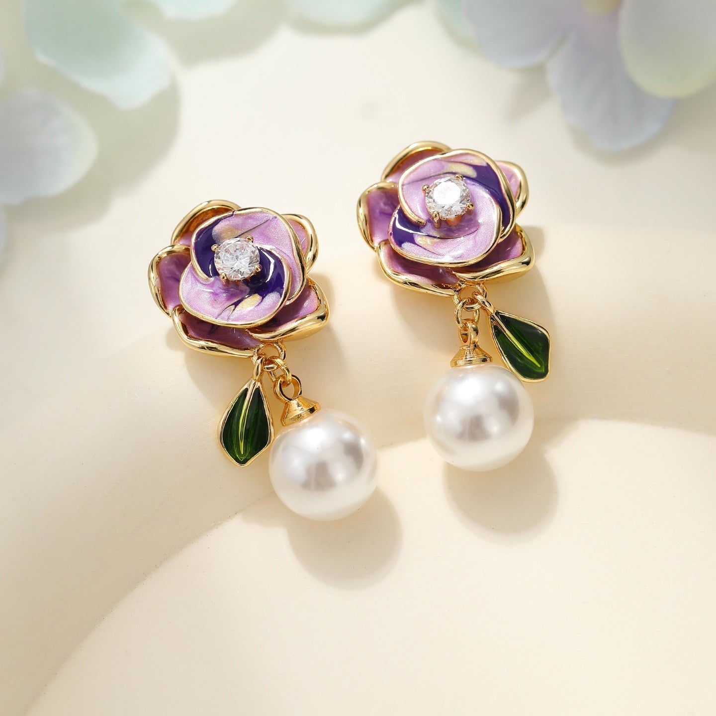 Camellia Pearl Stud Earrings