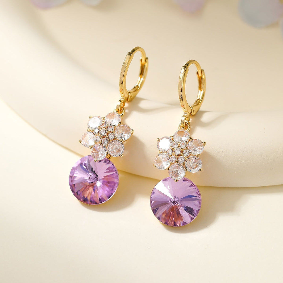 Vintage Floral Crystal Drop Earrings
