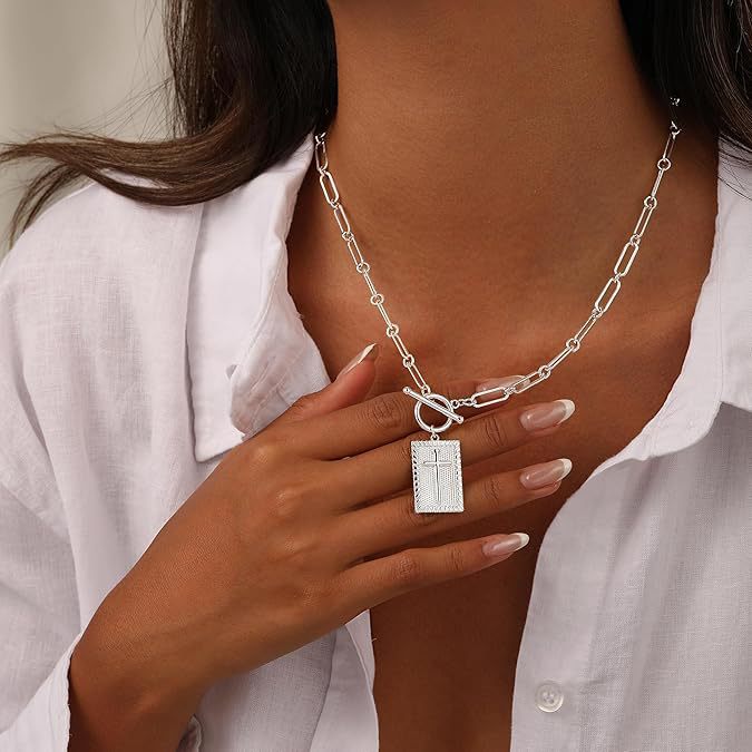 Faith Cross Medallion OT Clasp Necklace