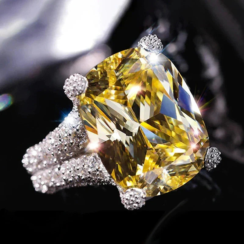 Light luxury diamond and zircon yellow ring
