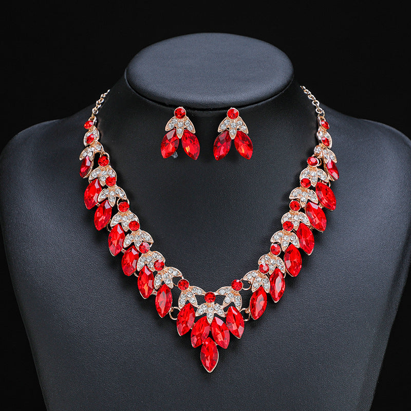 Crystal Leaf Necklace & Earrings Set
