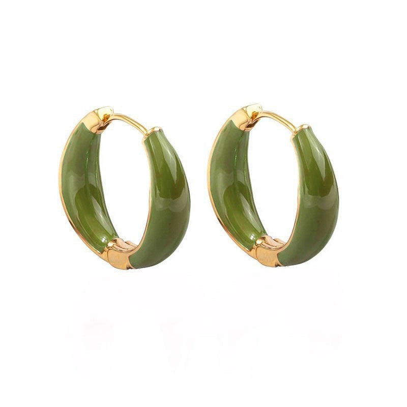 Classic Green Enamel Hoop Earrings