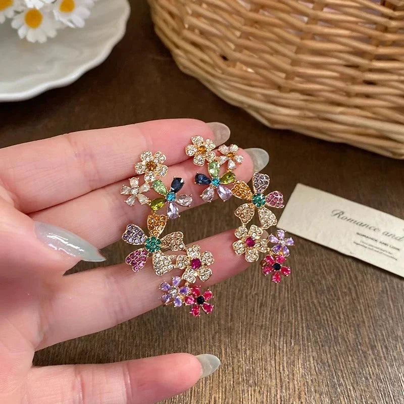 Colorful crystal flower earrings