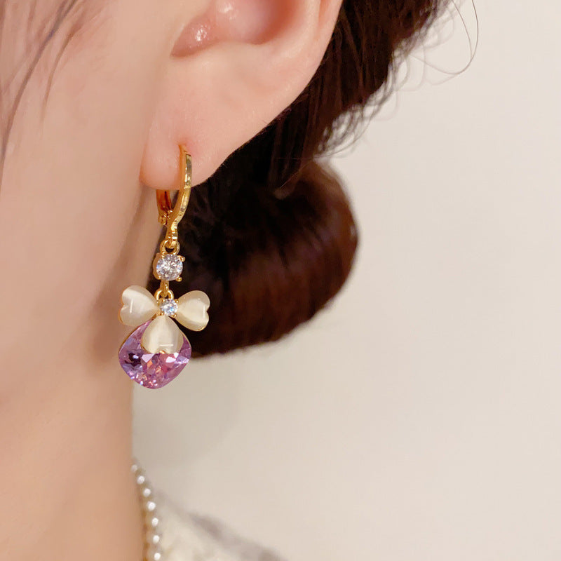 Butterfly Heart Amethyst Drop Hoop Earrings