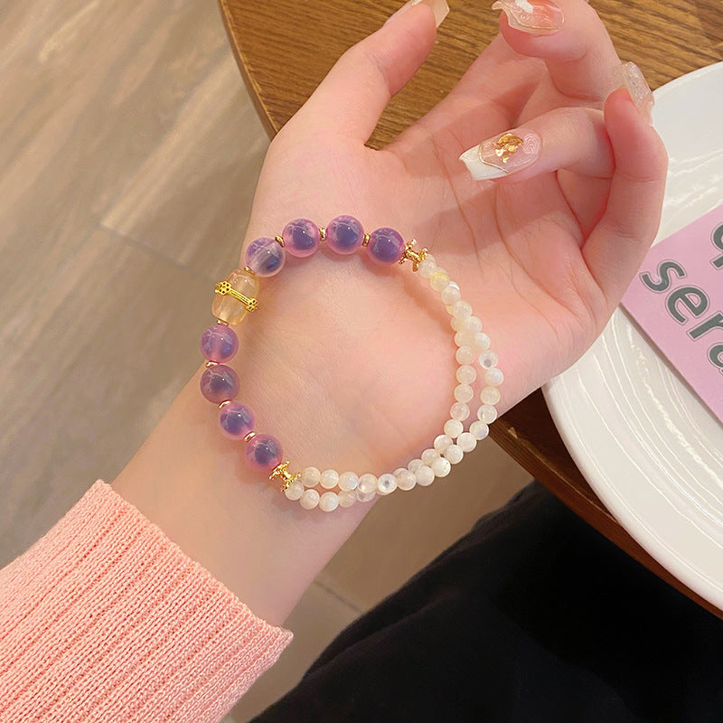 Natural Sugar Heart Agate & Shell Bead Bracelet