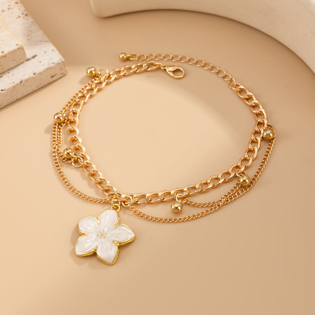 Bohemian Multi-Layer Enamel &amp; Natural Charm Anklet