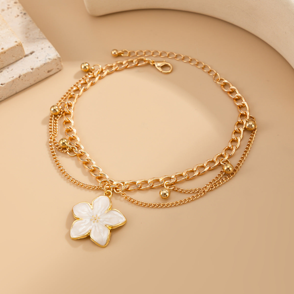 Bohemian Multi-Layer Enamel &amp; Natural Charm Anklet
