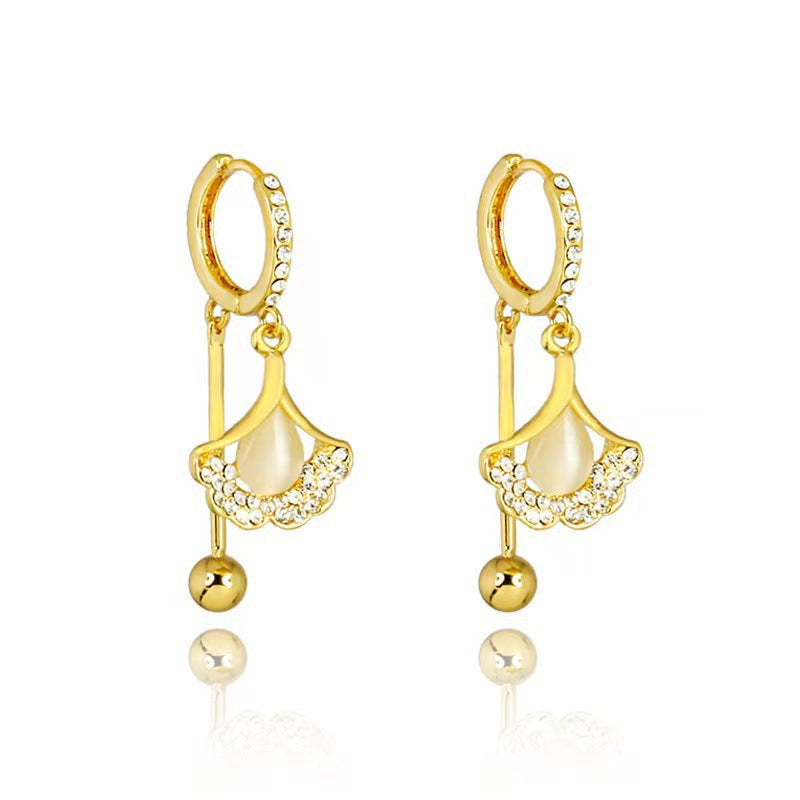 Cat’s Eye Drop Pavé Hoop Earrings