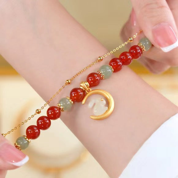 Natural Red Agate ? Moon Rabbit Bracelet