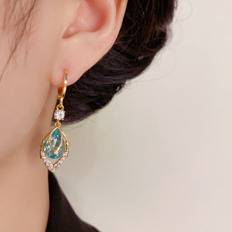 Vintage Marquise Gemstone Drop Hoop Earrings