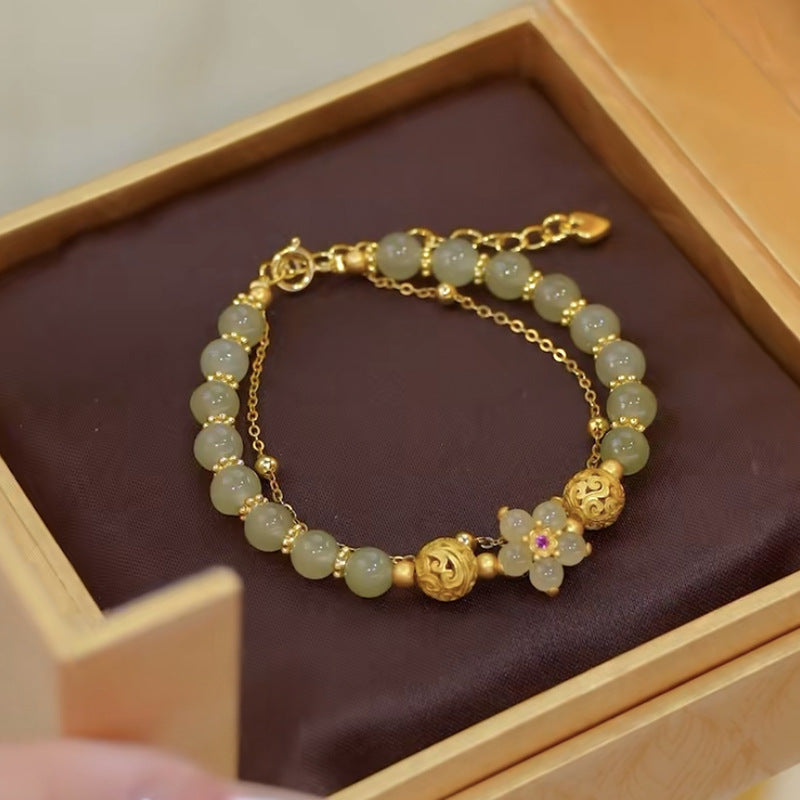 Sun flowers ? Emerald Jade stone double bracelet