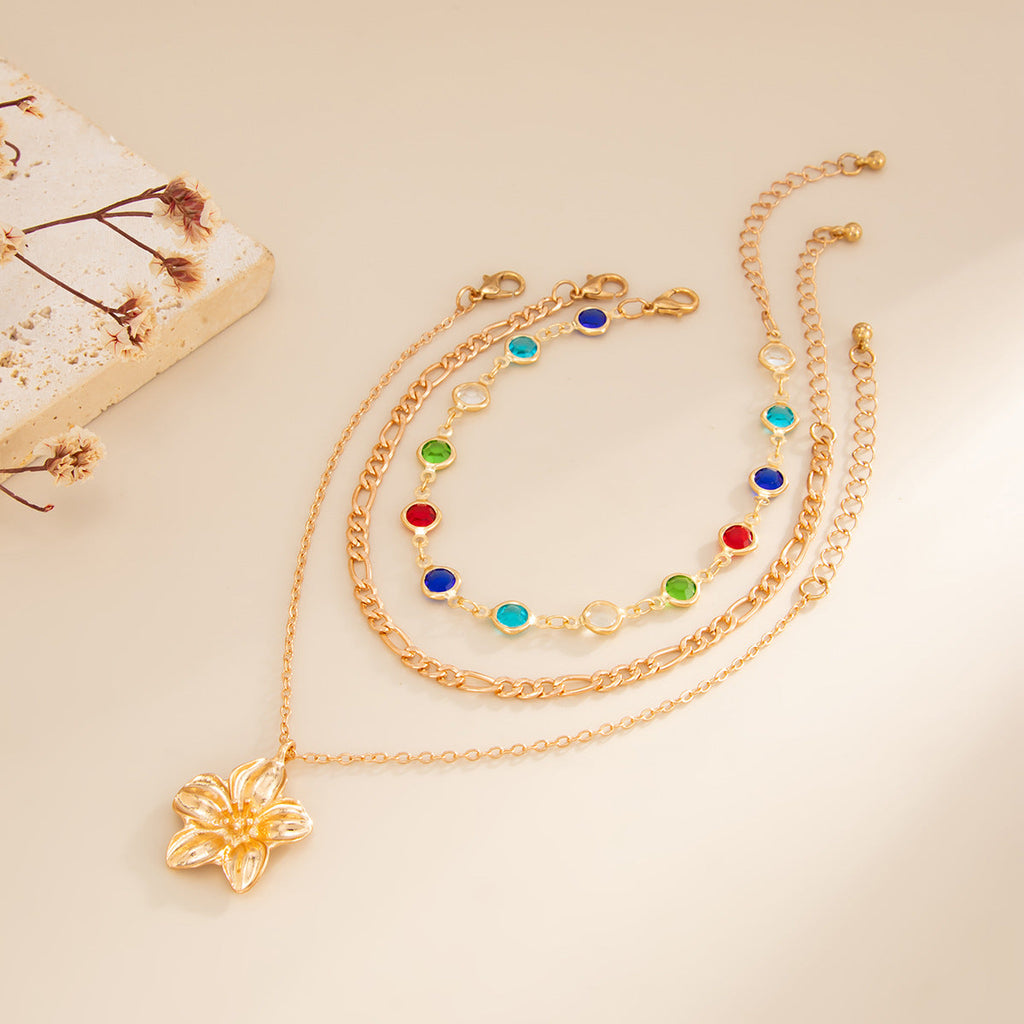 Bohemian Multi-Layer Enamel &amp; Natural Charm Anklet