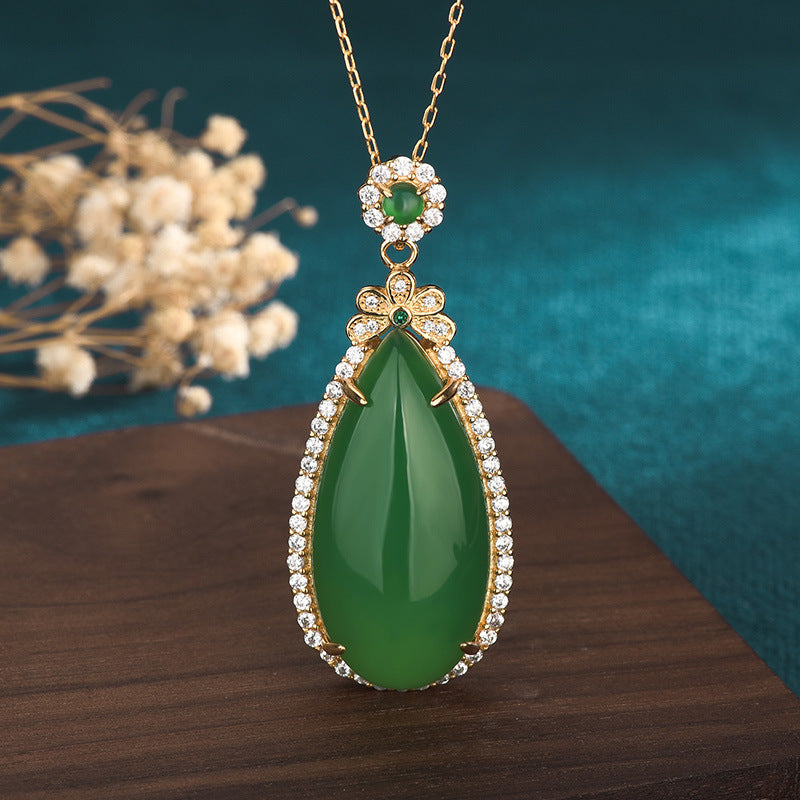 Natural Jade Halo Pendant Necklace