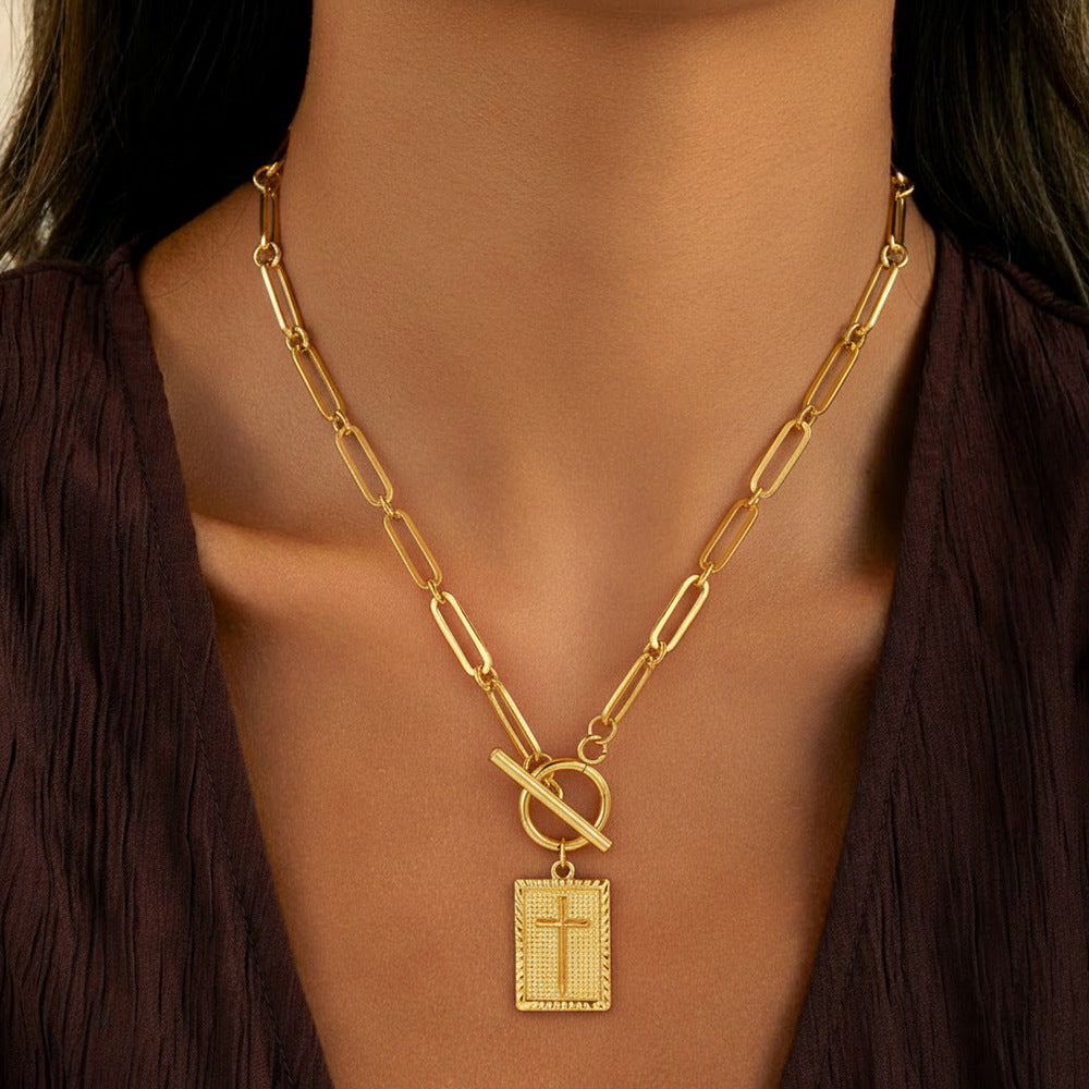 Faith Cross Medallion OT Clasp Necklace