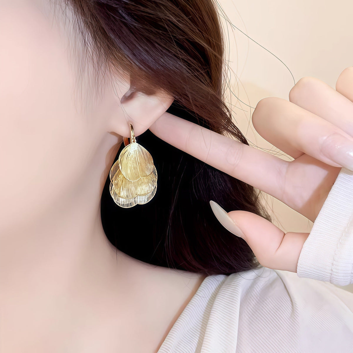 Elegant Multi-Layer Leaf Drop Hoop Earrings
