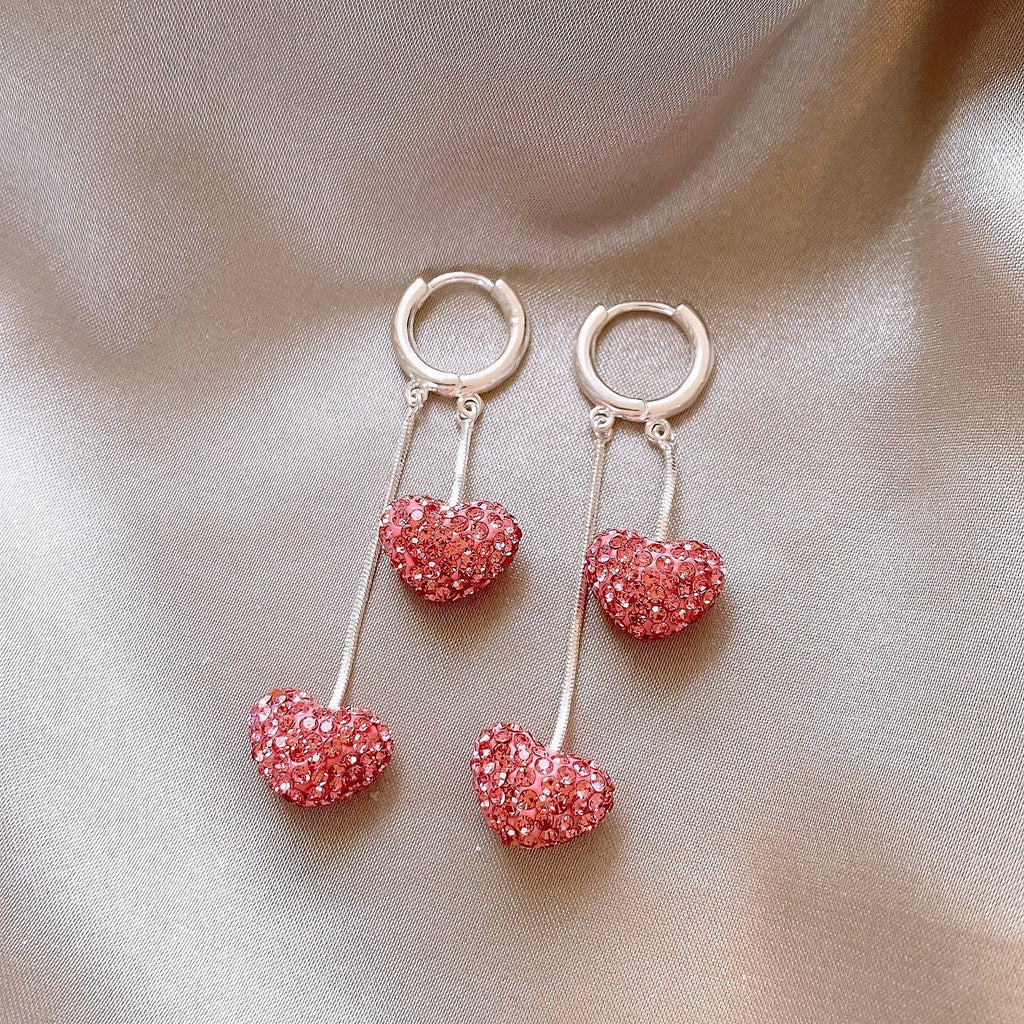 Delicate Double Heart Tassel Earrings
