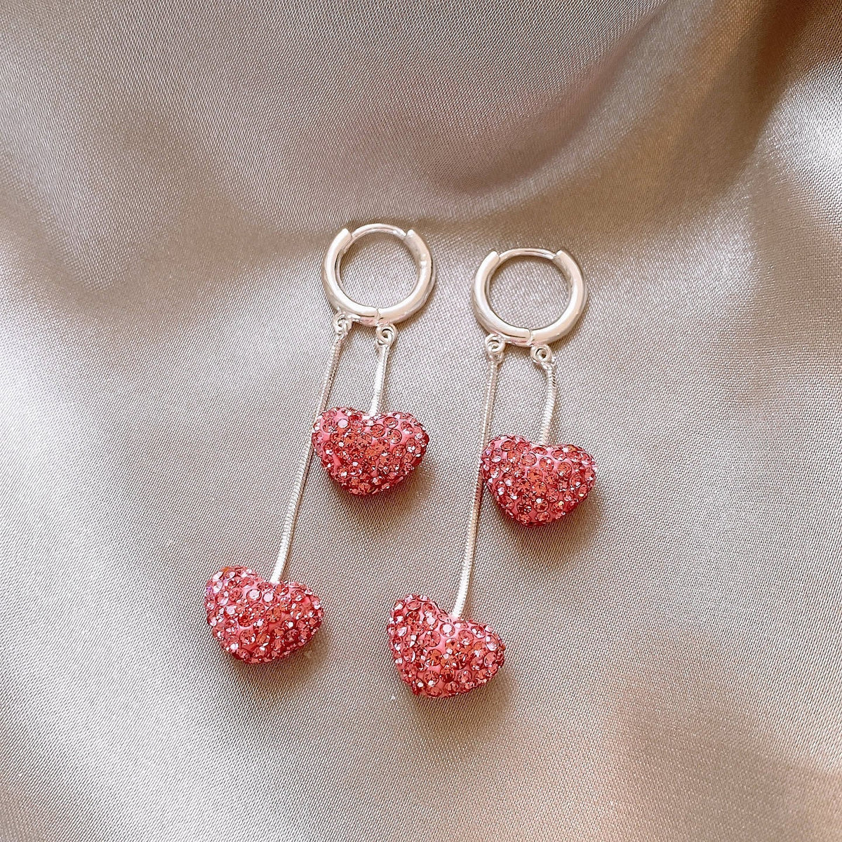 Delicate Double Heart Tassel Earrings
