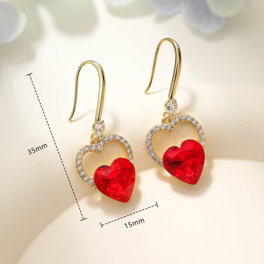 Linked Heart Crystal Drop Earrings