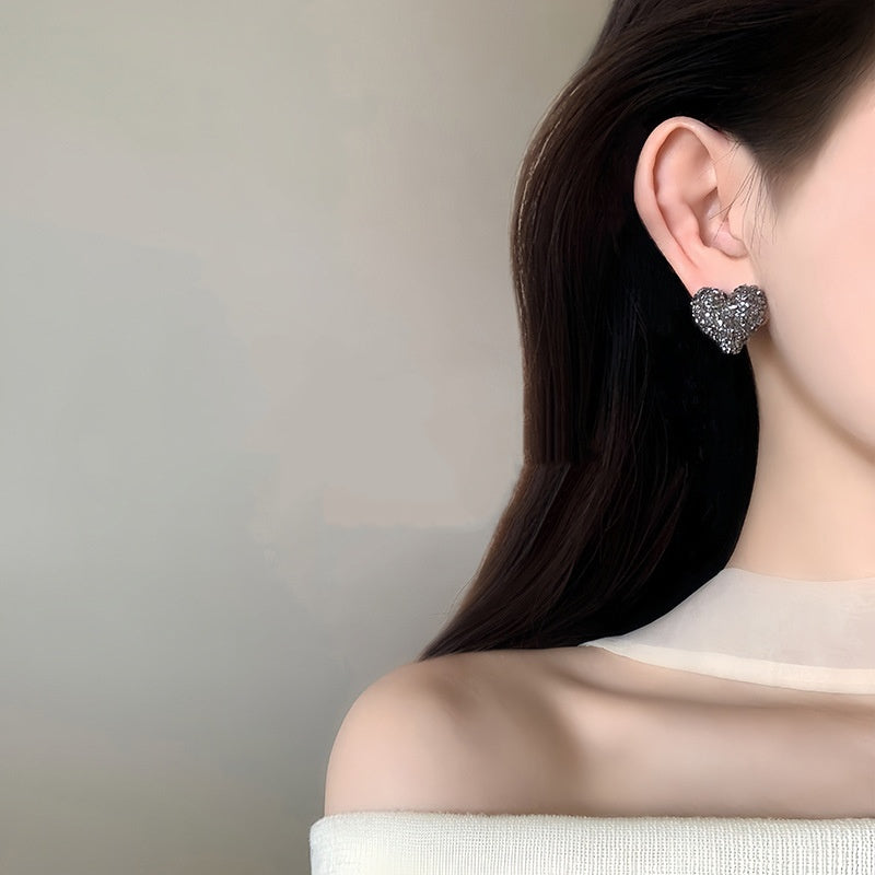 Black Pavé Heart Stud Earrings