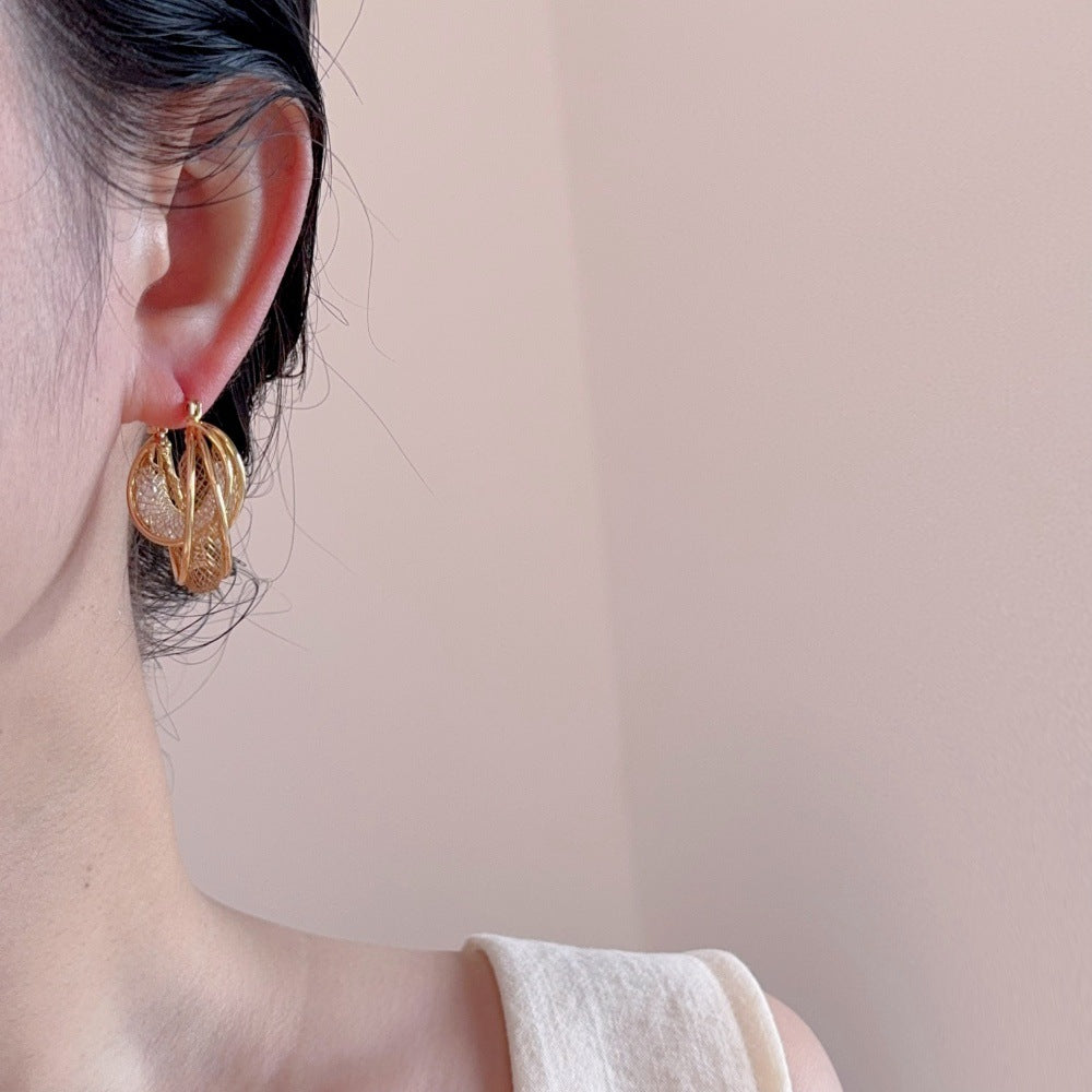 Double-Layer Mesh Wide Hoop Earrings
