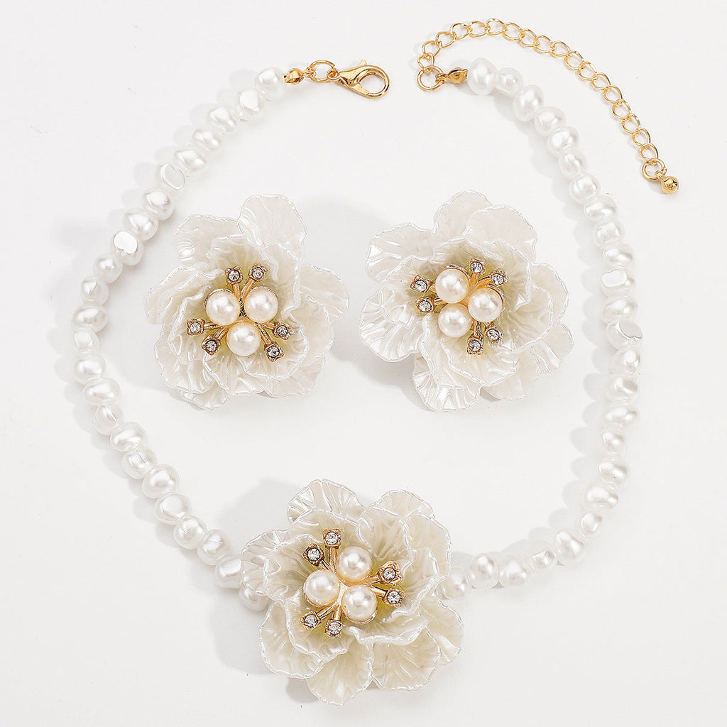 Camellia Pearl Necklace Earring Set