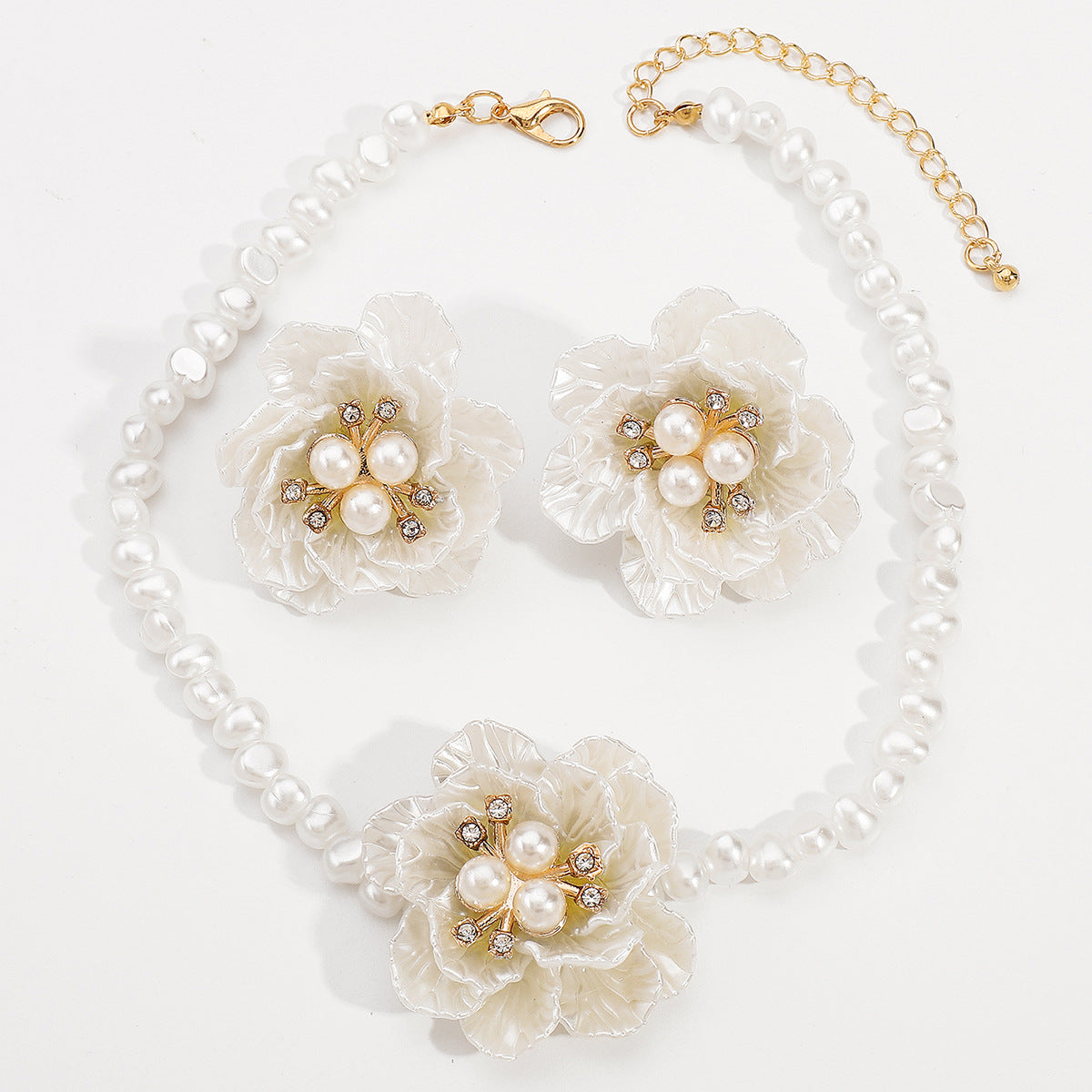 Camellia Pearl Necklace Earring Set