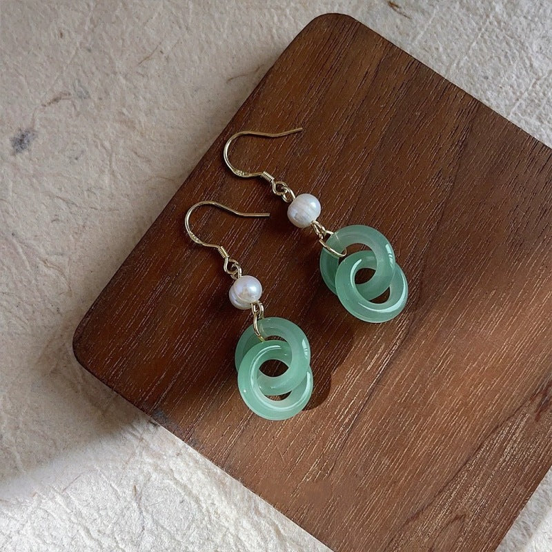 Jade Knot & Pearl Earrings