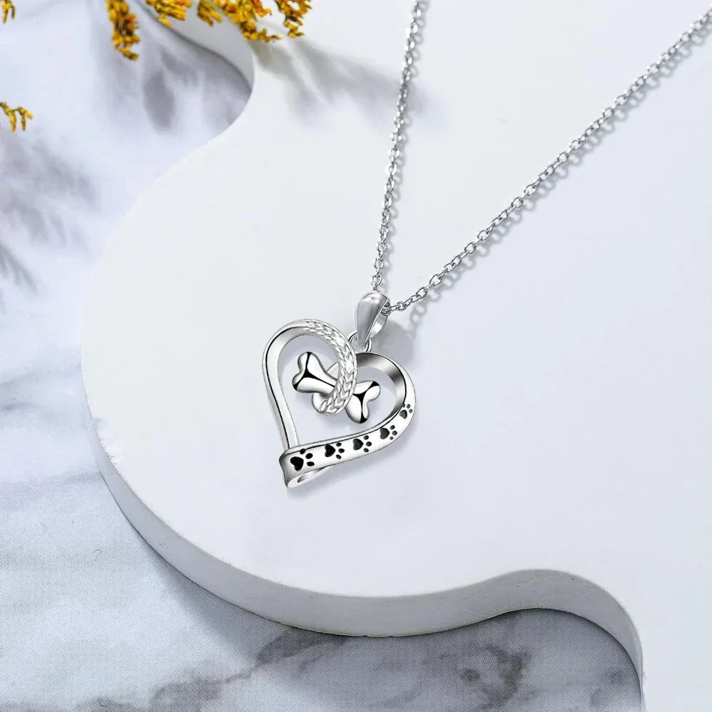 Jewelry Set with Pendant Made of Two Parts (Paw Print, Heart, Bone)