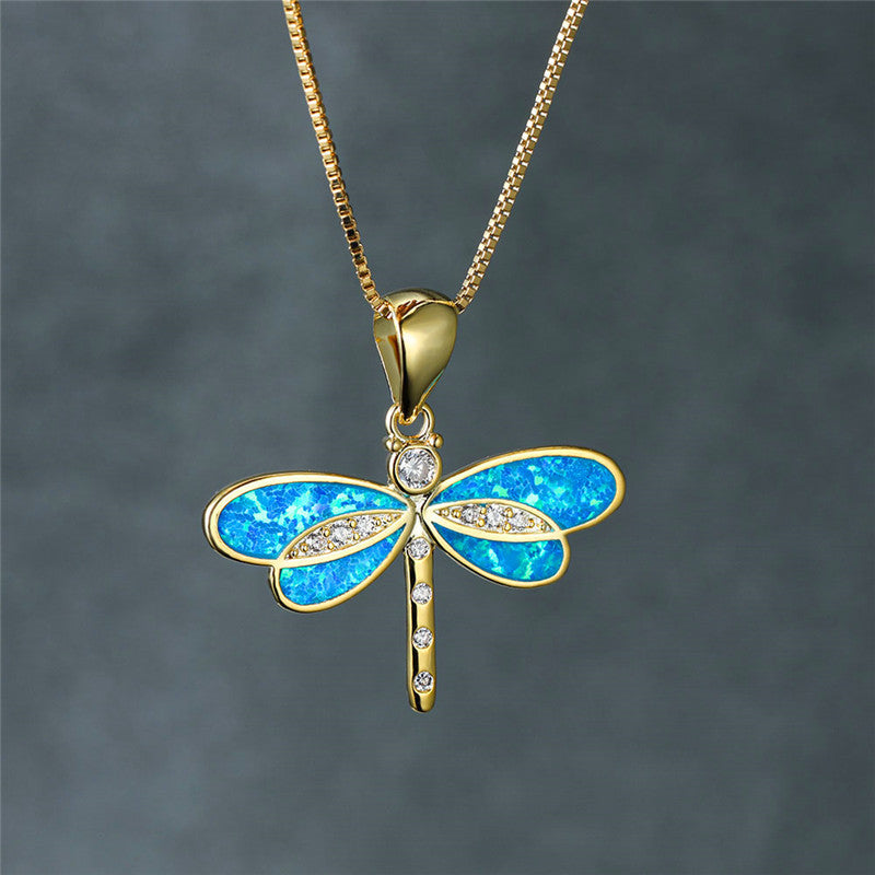 Gold-Colored Butterfly Necklace with Opal