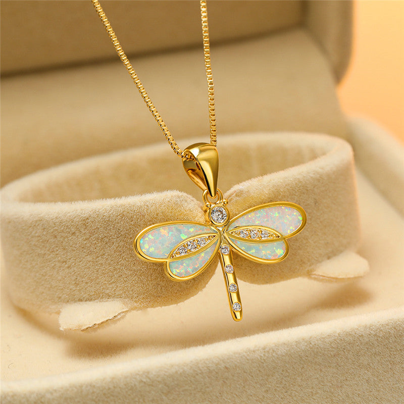 Gold-Colored Butterfly Necklace with Opal