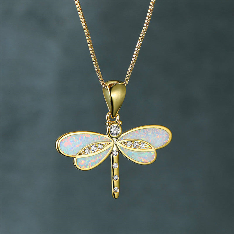 Gold-Colored Butterfly Necklace with Opal