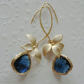 Vintage Blue Golden Blossom Earrings