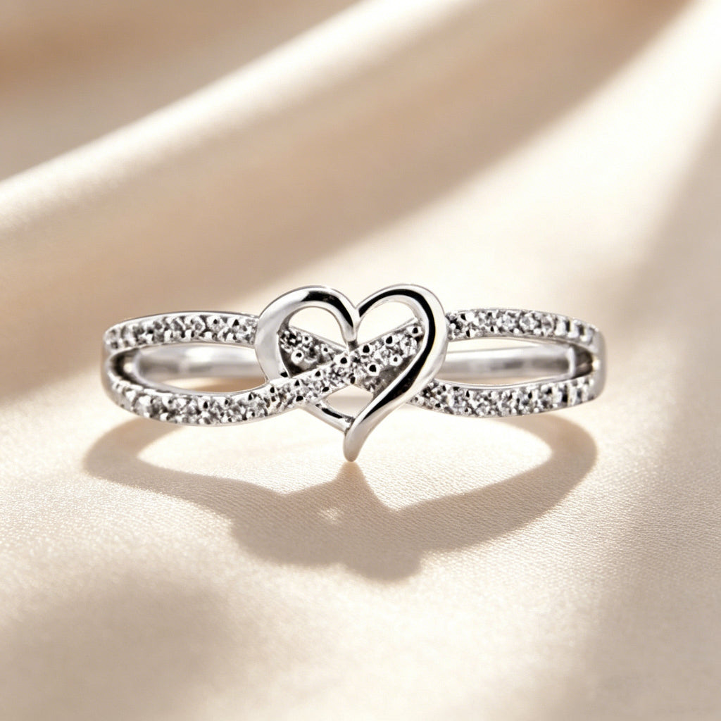 Intertwined Heart Paved Double Band Ring