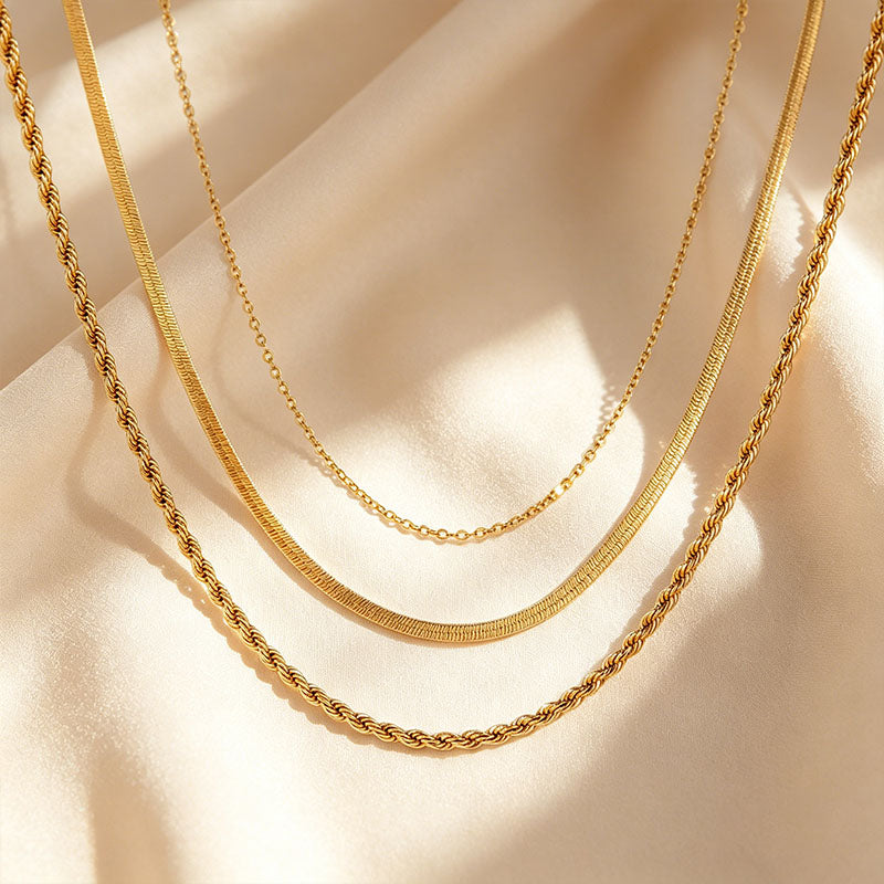 Minimalist Herringbone & Snake Chain Layered Necklace