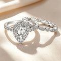 Pear-Shaped Solitaire Halo Stackable Ring Set