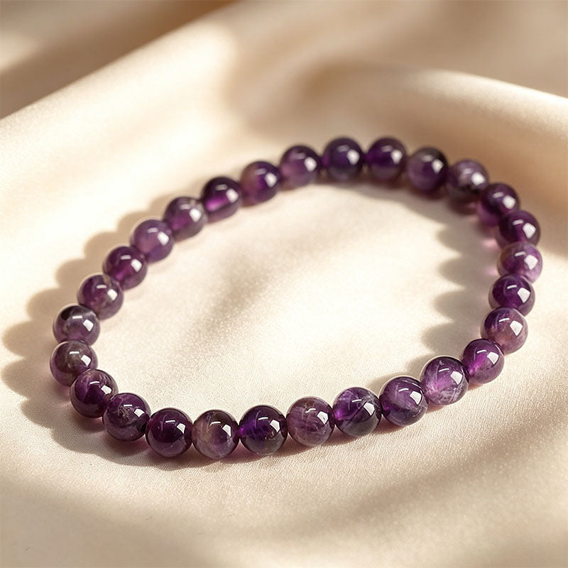 Natural Amethyst Round Bead Bracelet