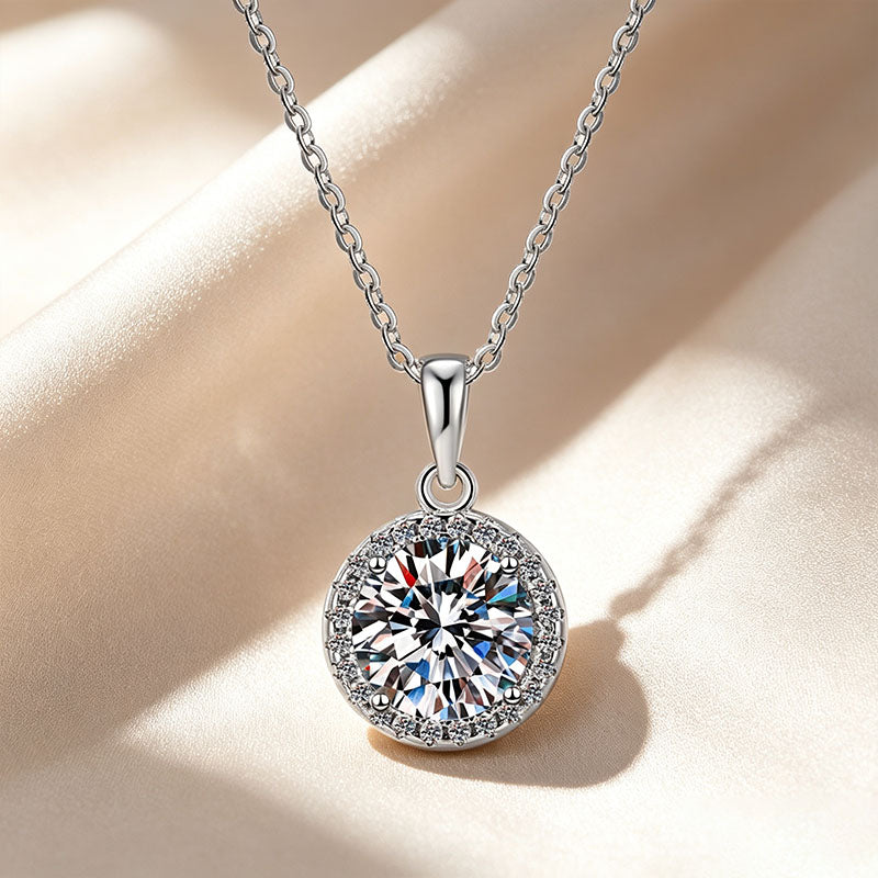 Round Center Halo Moissanite Pendant Necklace
