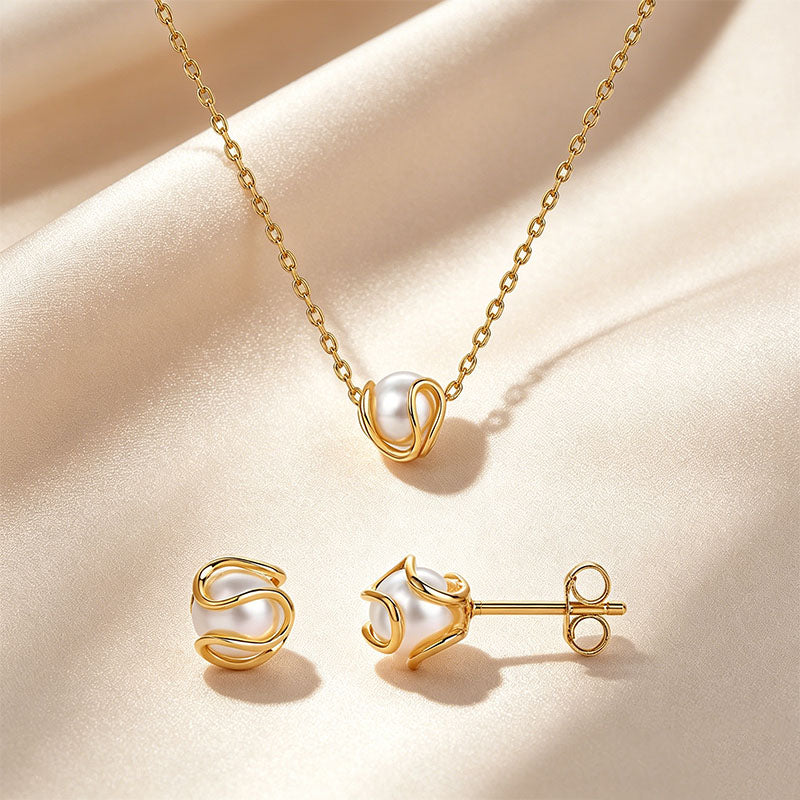 Rose Pearl Earring & Necklace Set
