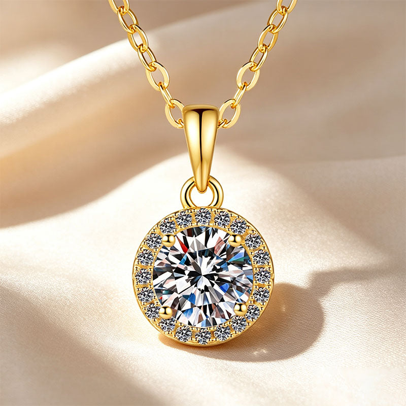 Round Center Halo Moissanite Pendant Necklace