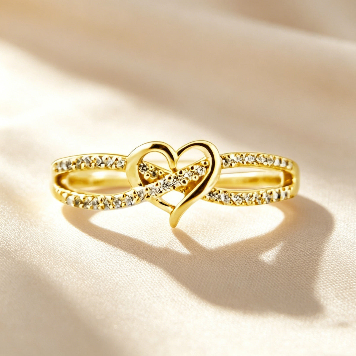 Intertwined Heart Paved Double Band Ring