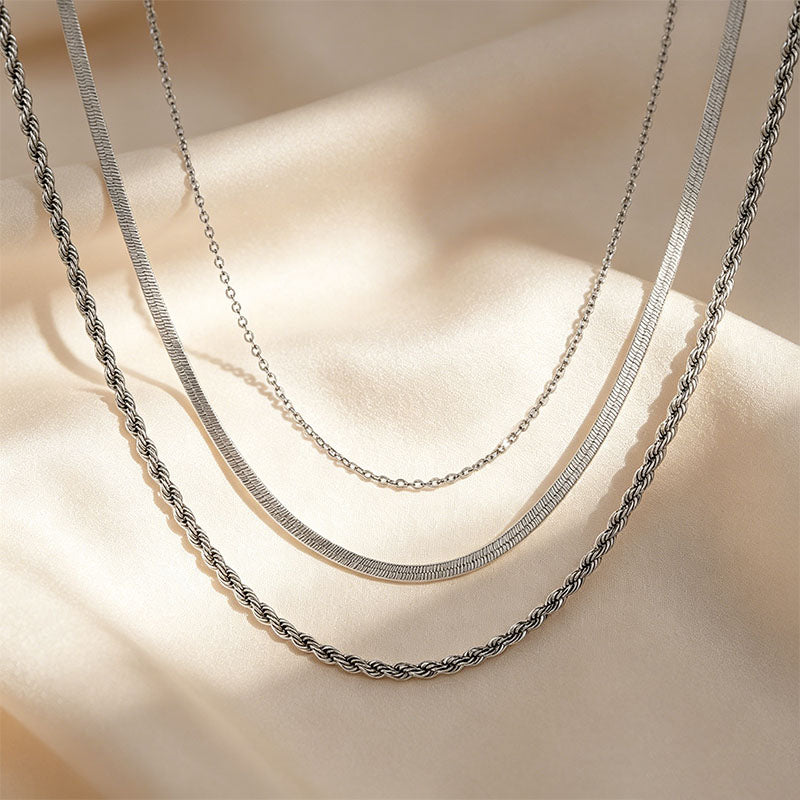 Minimalist Herringbone & Snake Chain Layered Necklace