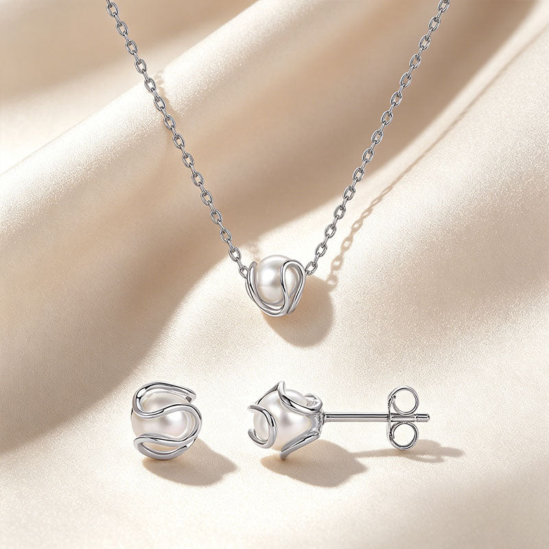 Rose Pearl Earring & Necklace Set