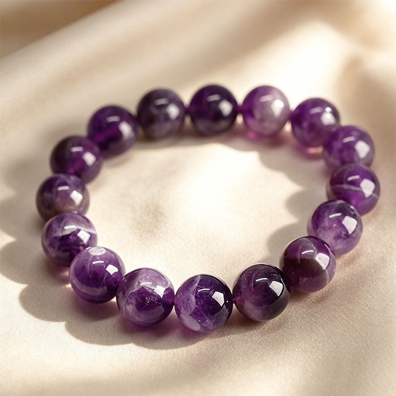 Natural Amethyst Round Bead Bracelet