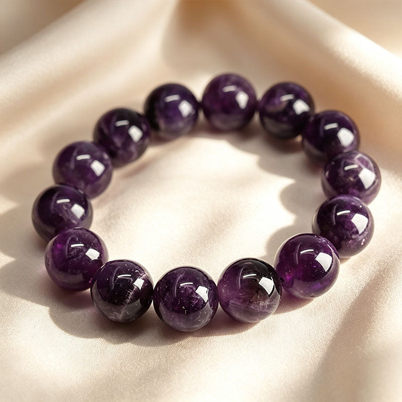 Natural Amethyst Round Bead Bracelet