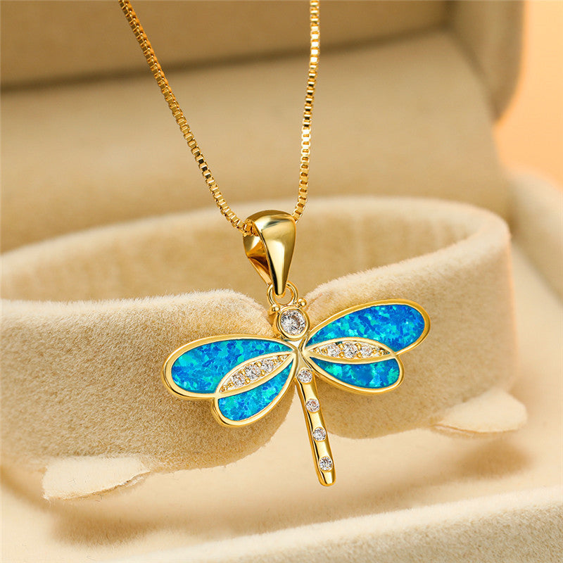 Gold-Colored Butterfly Necklace with Opal