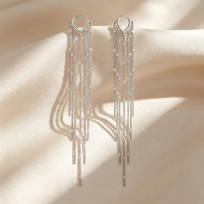 Heart Clasp Multi-Layer Disc Tassel Long Drop Earrings