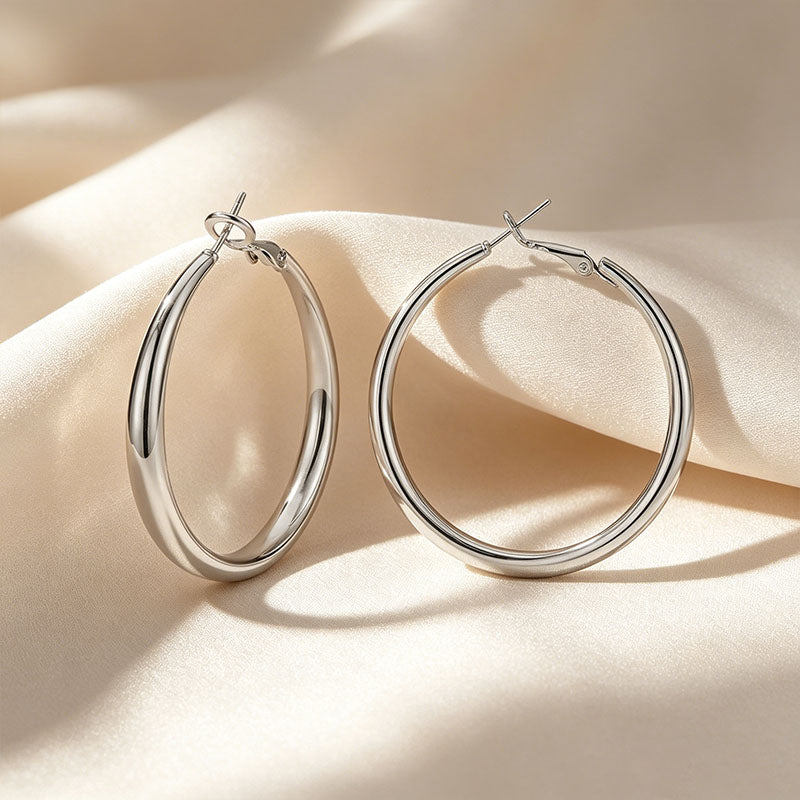 Smooth, Chunky Round Hoop Earrings