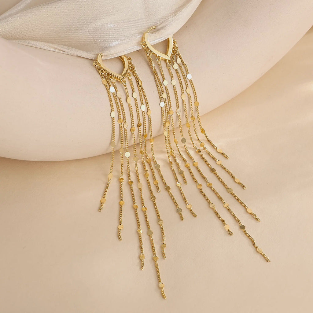 Heart Clasp Multi-Layer Disc Tassel Long Drop Earrings
